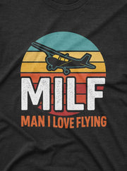 Custom retro style tee shirt featuring airplane silhouette and vintage sunset