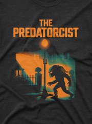 Custom graphic tee featuring Predator mashup artwork with vintage spooky scene