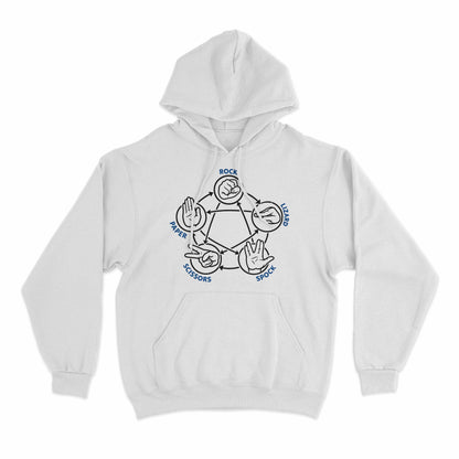 Rock paper scissors lizard spock graphic hoodie with nerd humor design