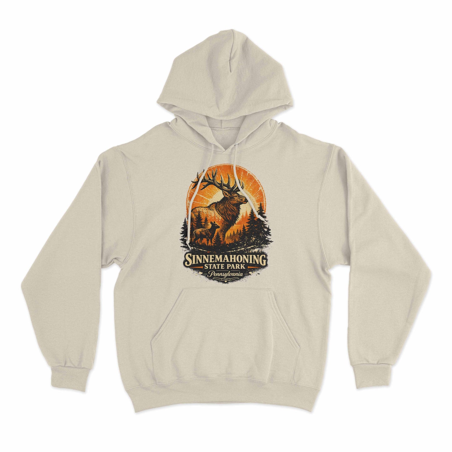 unisex hoodie featuring a vintage sinnemahoning state park elk graphic
