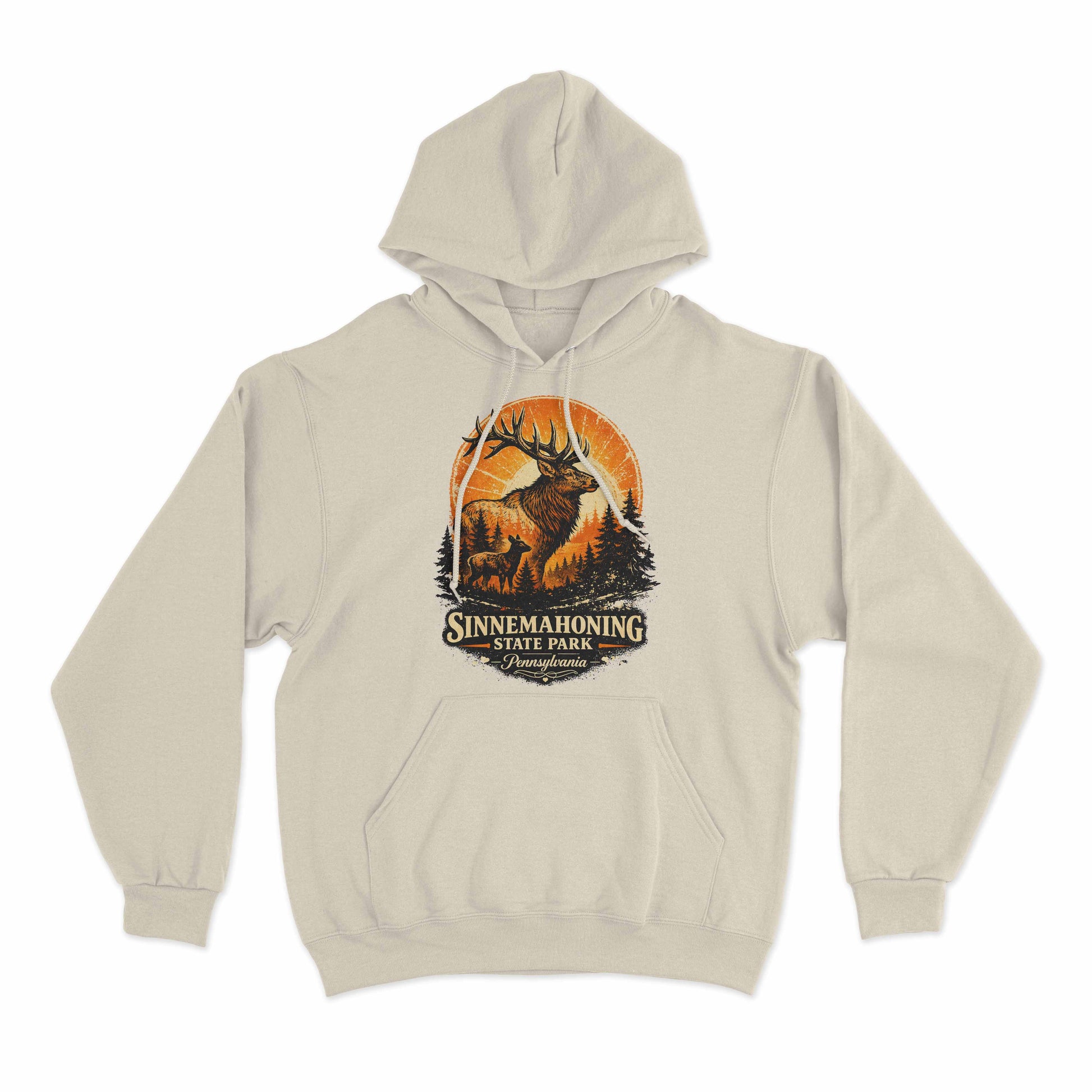 Unisex hoodie featuring a vintage Sinnemahoning State Park elk graphic