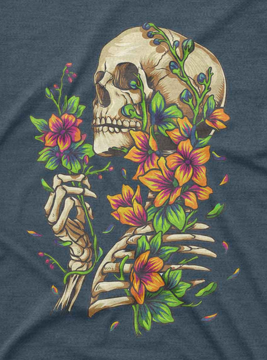 Gothic skull with blooming flowers customized tee shirt design