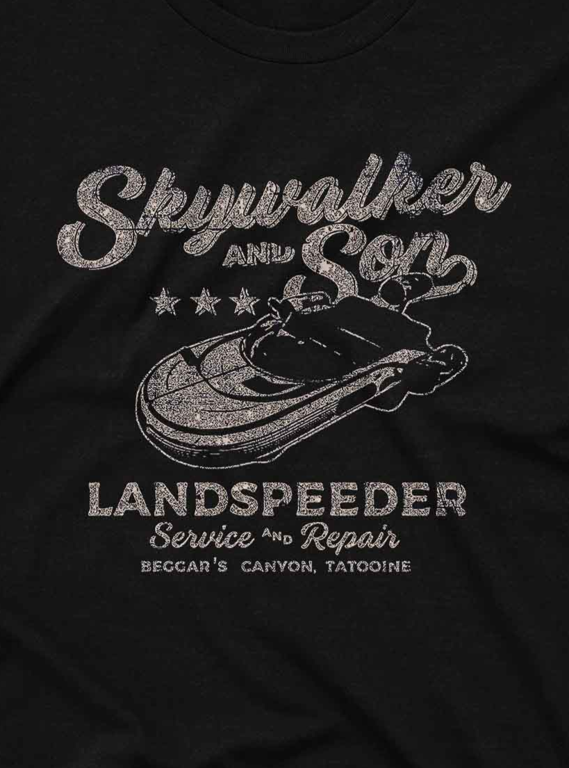 The artwork is rendered in a faded gray/white ink style that mimics old-school mechanic shop branding.