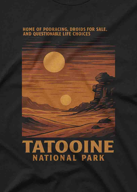 Vintage sci fi desert graphic printed on black custom T shirt