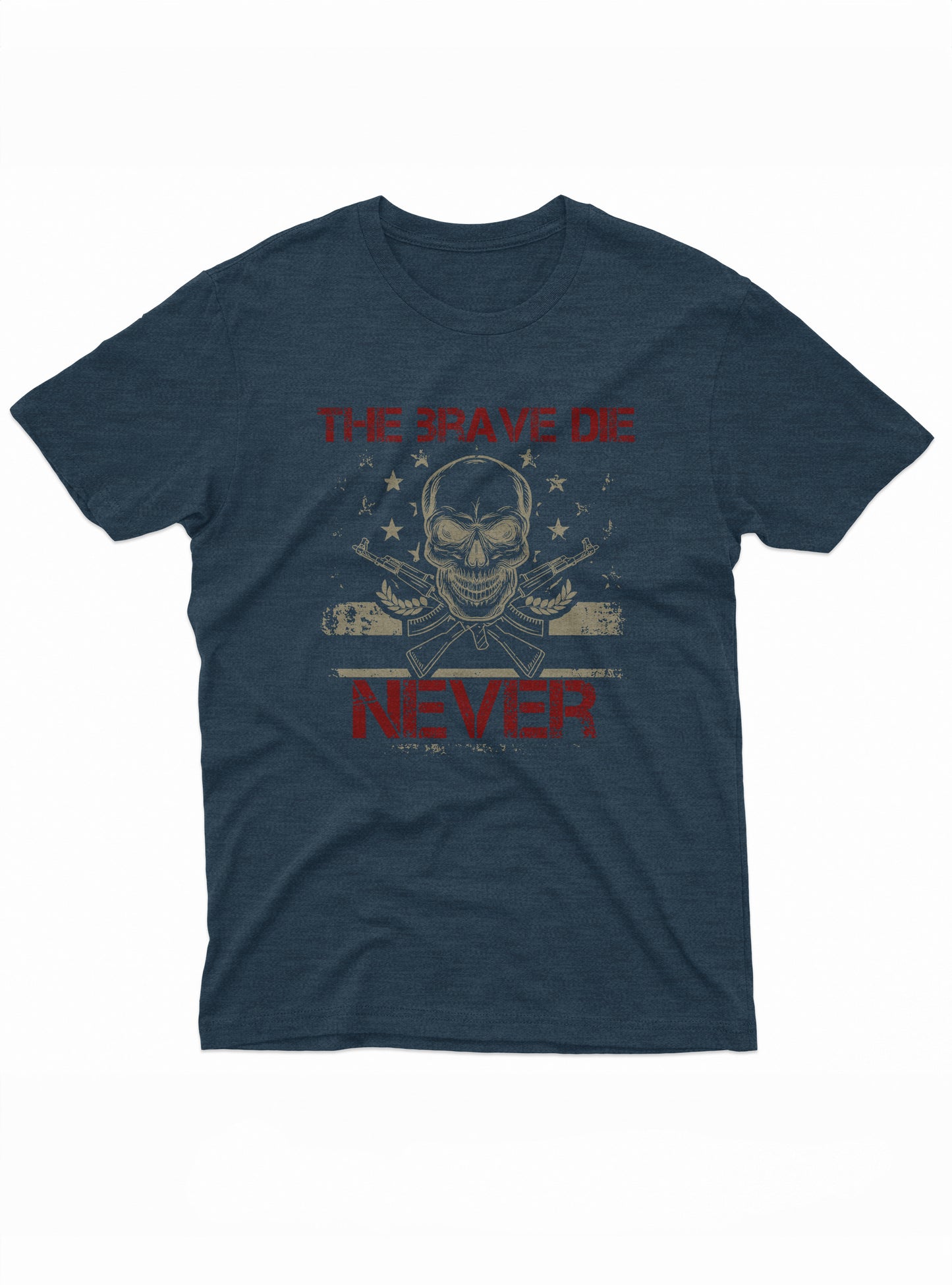military-style tee with a bold message and soldier-inspired artwork centered on the chest.