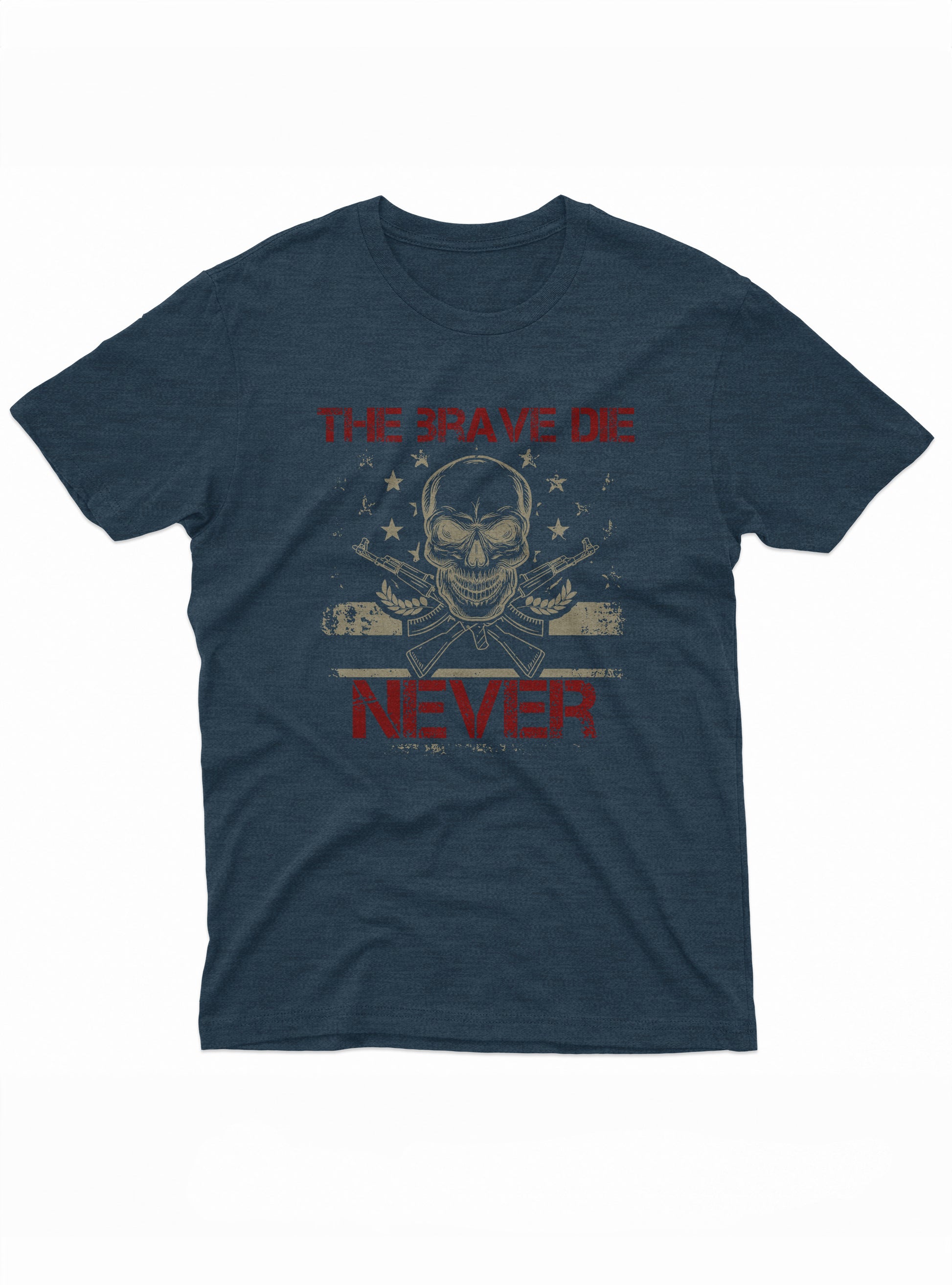 Military-style tee with a bold message and soldier-inspired artwork centered on the chest.