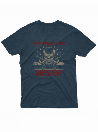 Military-style tee with a bold message and soldier-inspired artwork centered on the chest.