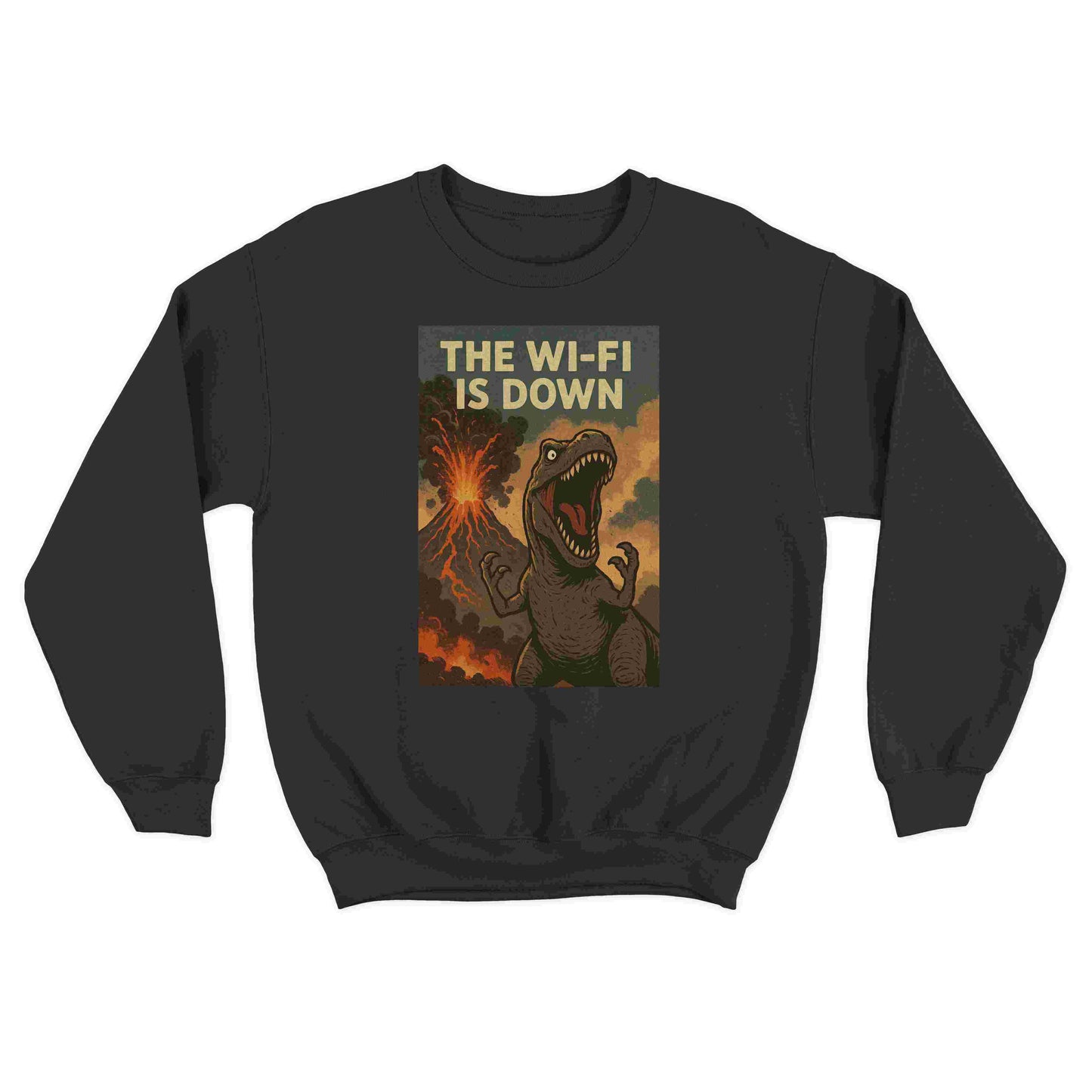 retro dinosaur artwork printed on funny graphic sweater