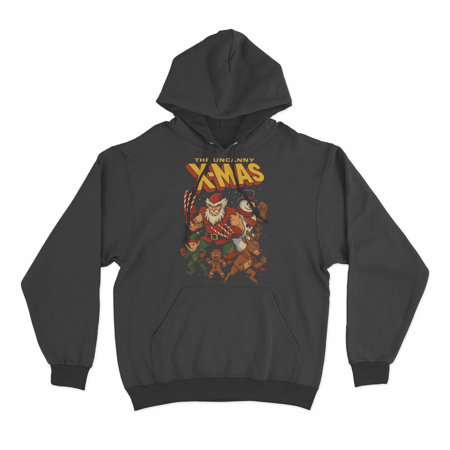 funny uncanny x-mas christmas hoodie with festive parody graphic