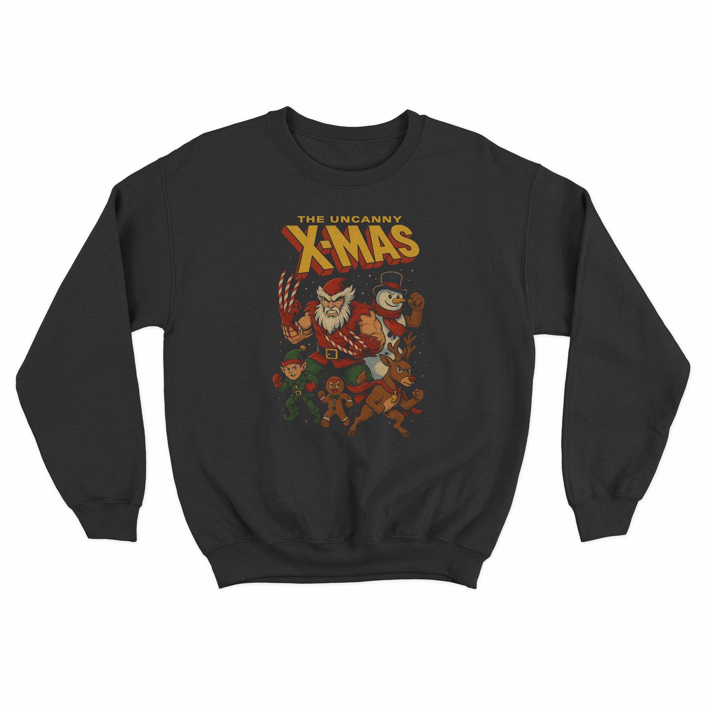 funny uncanny x-mas christmas sweater with festive parody artwork