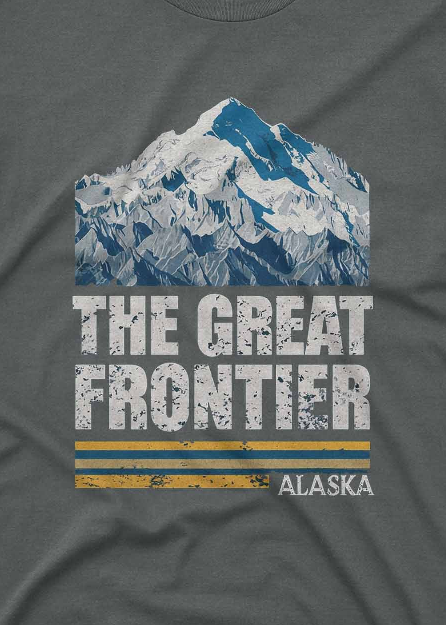 Vintage style outdoor t shirt inspired by Alaska wilderness and hiking culture
