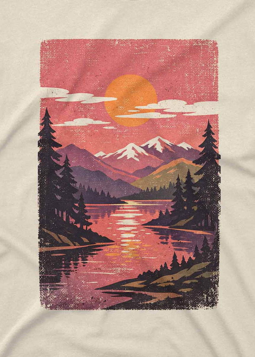 custom t shirt with vintage nature landscape and scenic sunset art