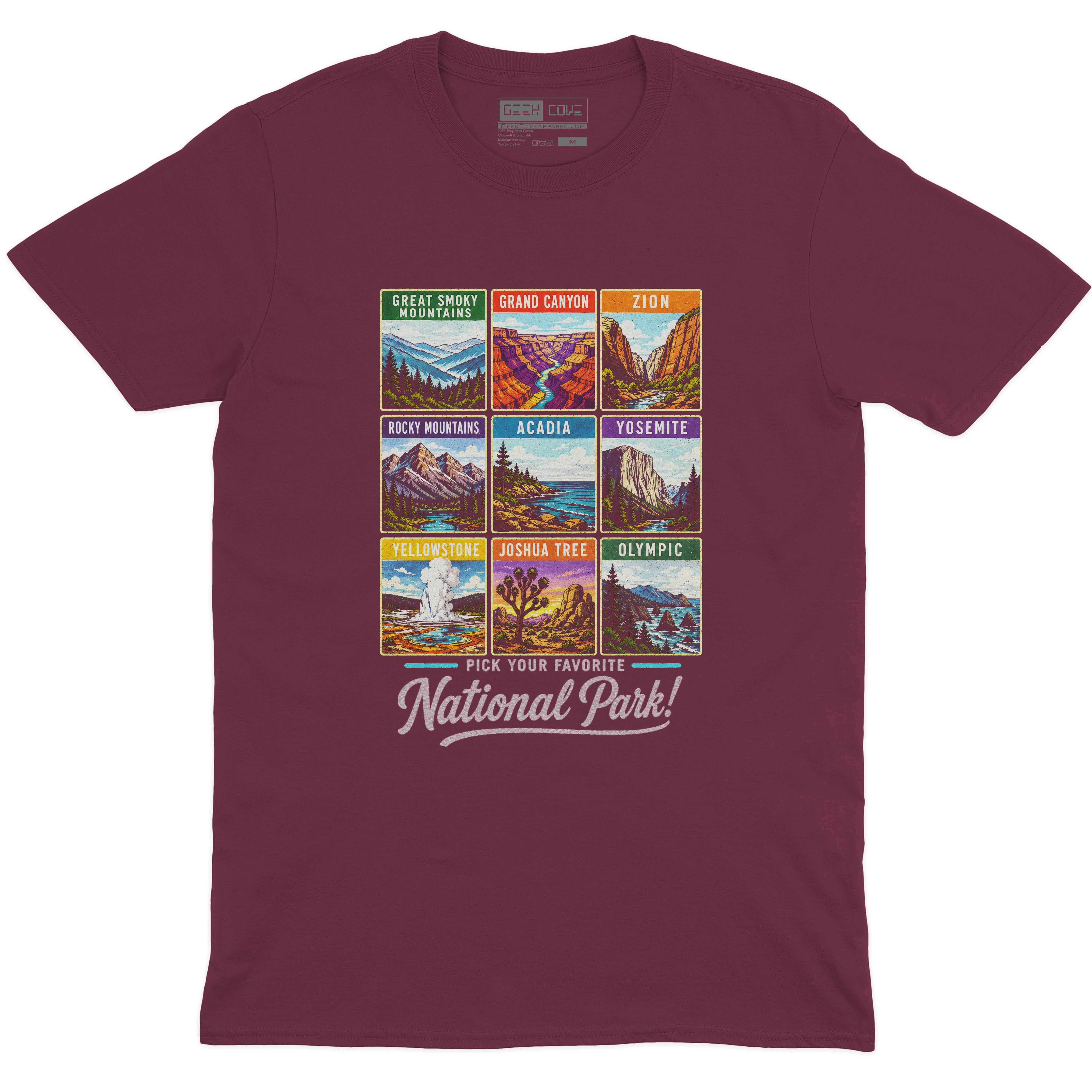 National parks graphic tee featuring Great Smoky Mountains, Grand Canyon, Zion and Yosemite art
