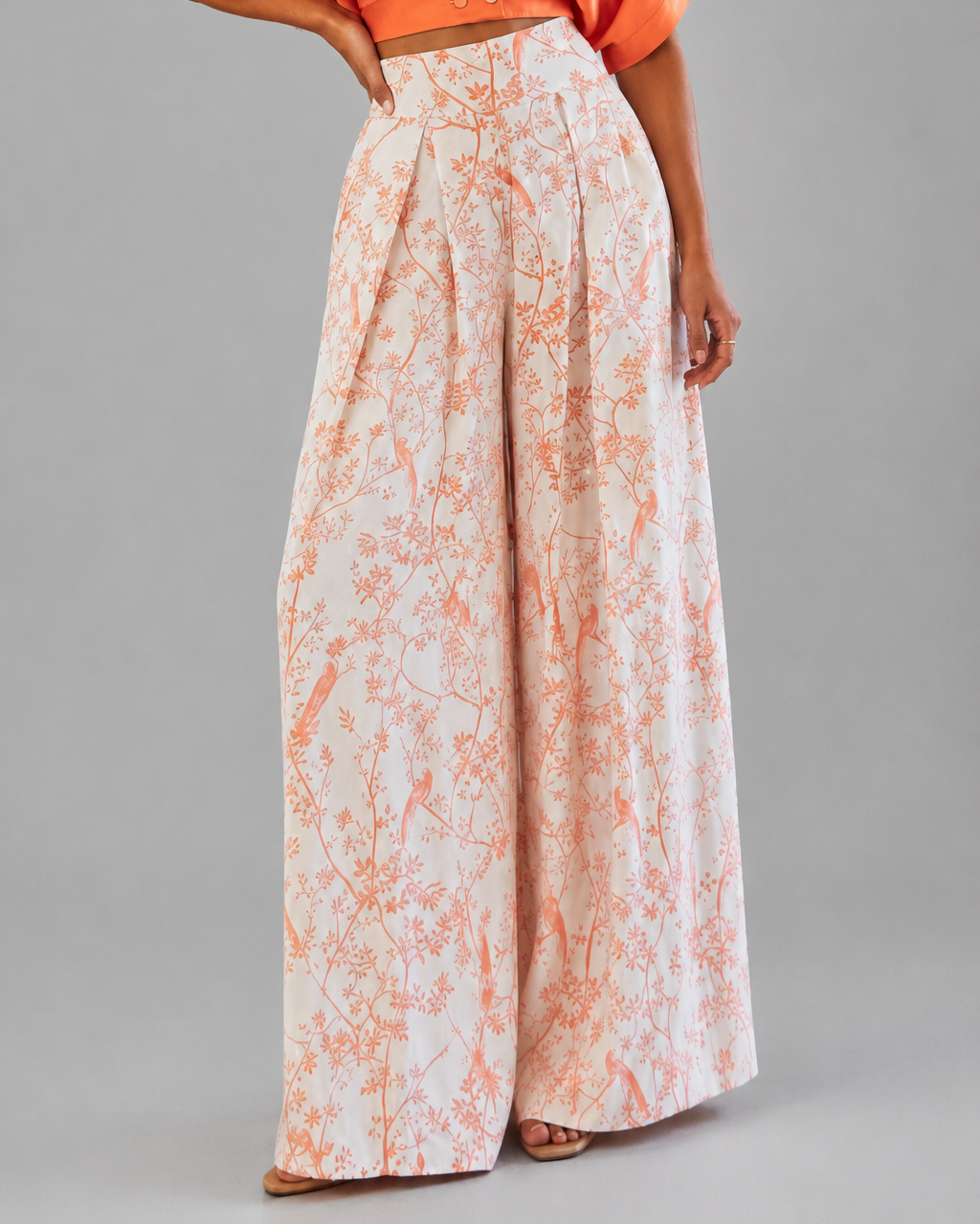Women's Printed Commuter Wide Leg Pants in Orange with GeekCove graphic print product mockup