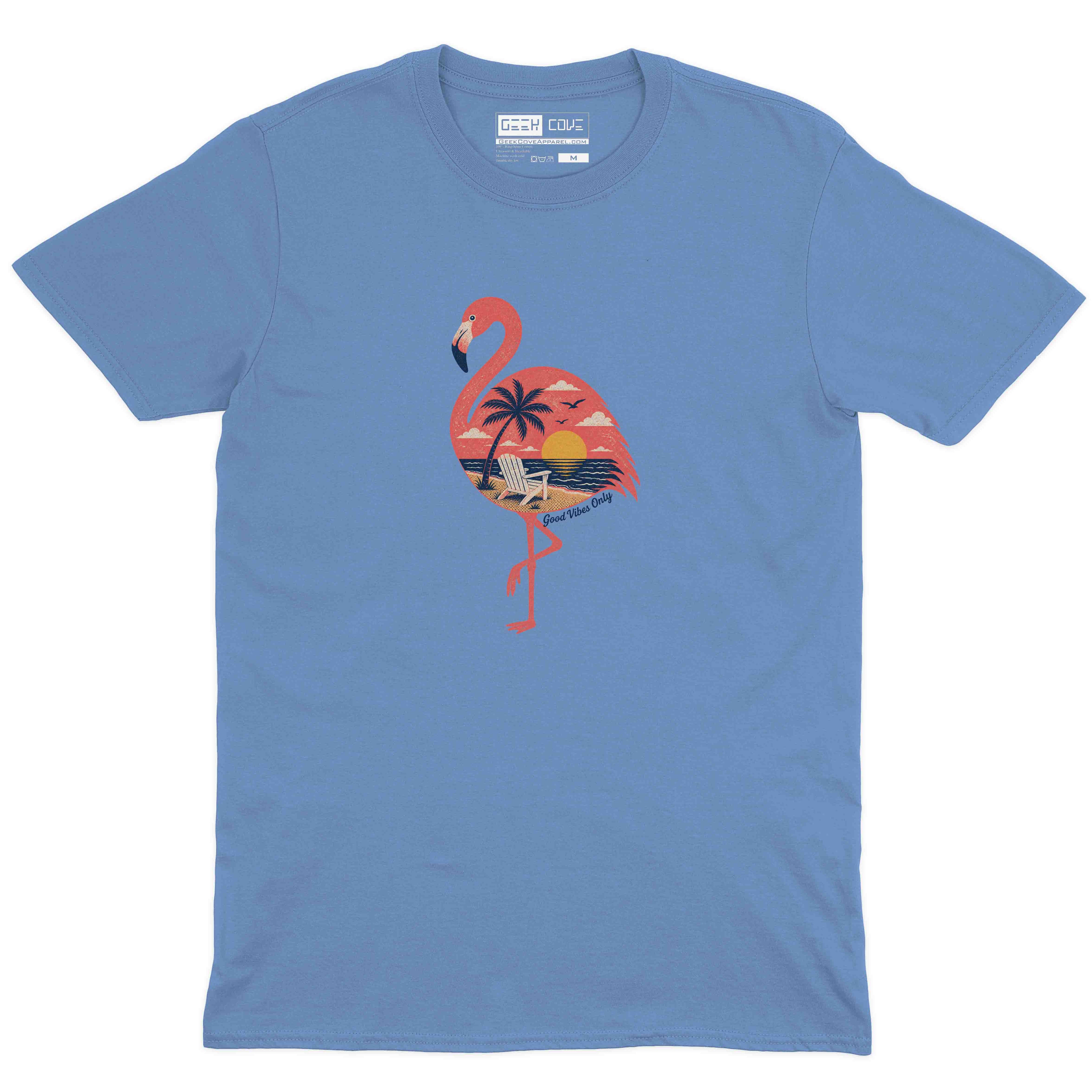 Womens custom tee shirt featuring flamingo sunset beach design soft fit graphic tee