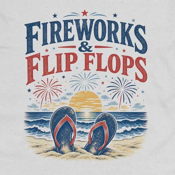 Fireworks & Flip Flops Beach Crew Neck Tee product image