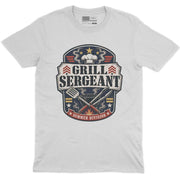 Grill Sergeant Summer Cookout Crew Neck Tee in White with Grill Sergeant BBQ dad summer cookout graphic print