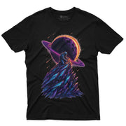 Saturn Ridge Astronaut Men’s Crew Neck Tee in Black with original astronaut graphic tee artwork
