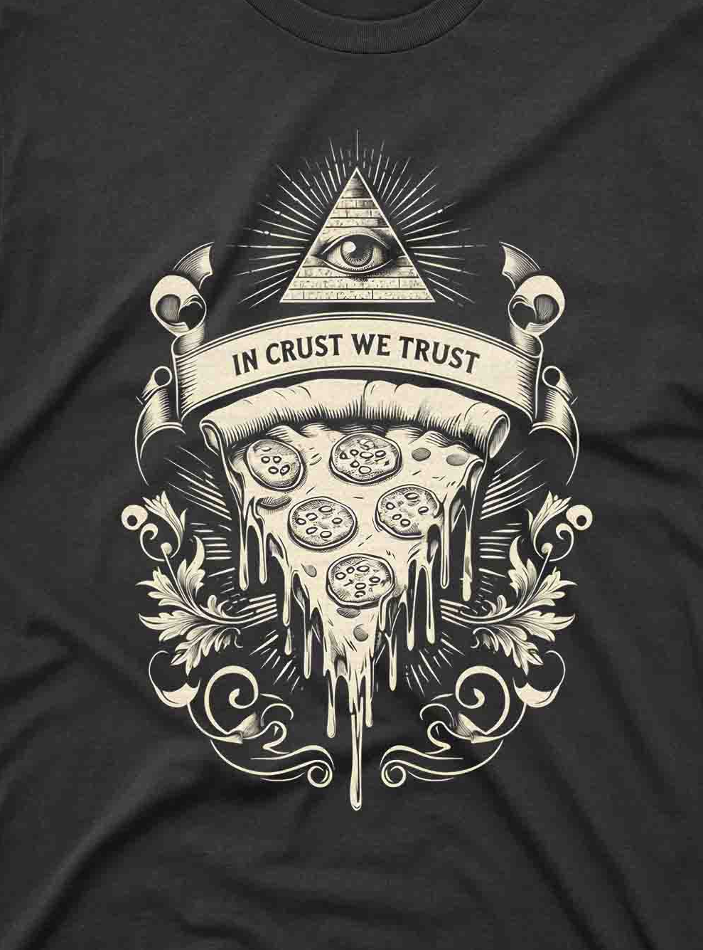 funny pizza lover graphic tee with Illuminati pizza art for men