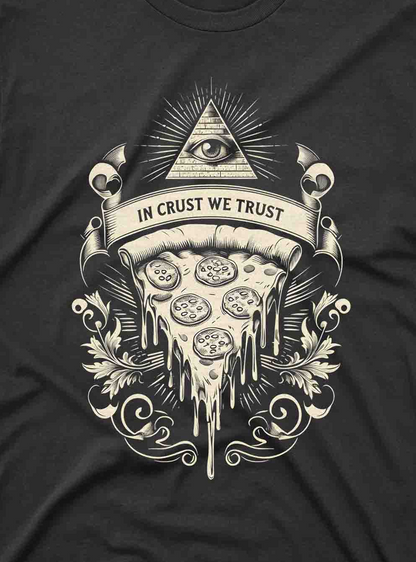 funny pizza lover graphic tee with Illuminati pizza art for men