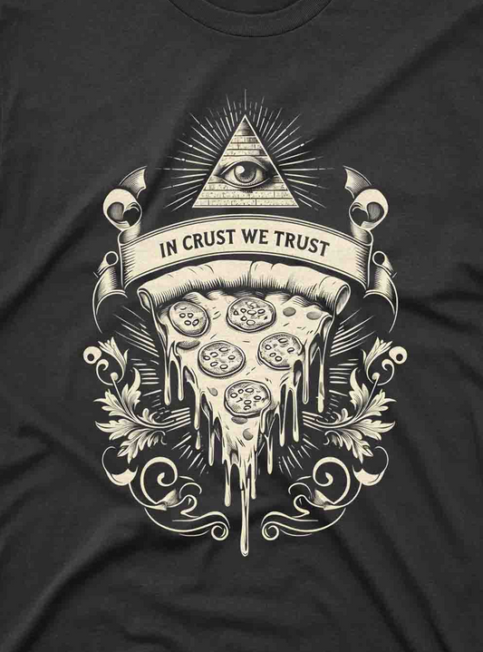 funny pizza lover graphic tee with Illuminati pizza art for men