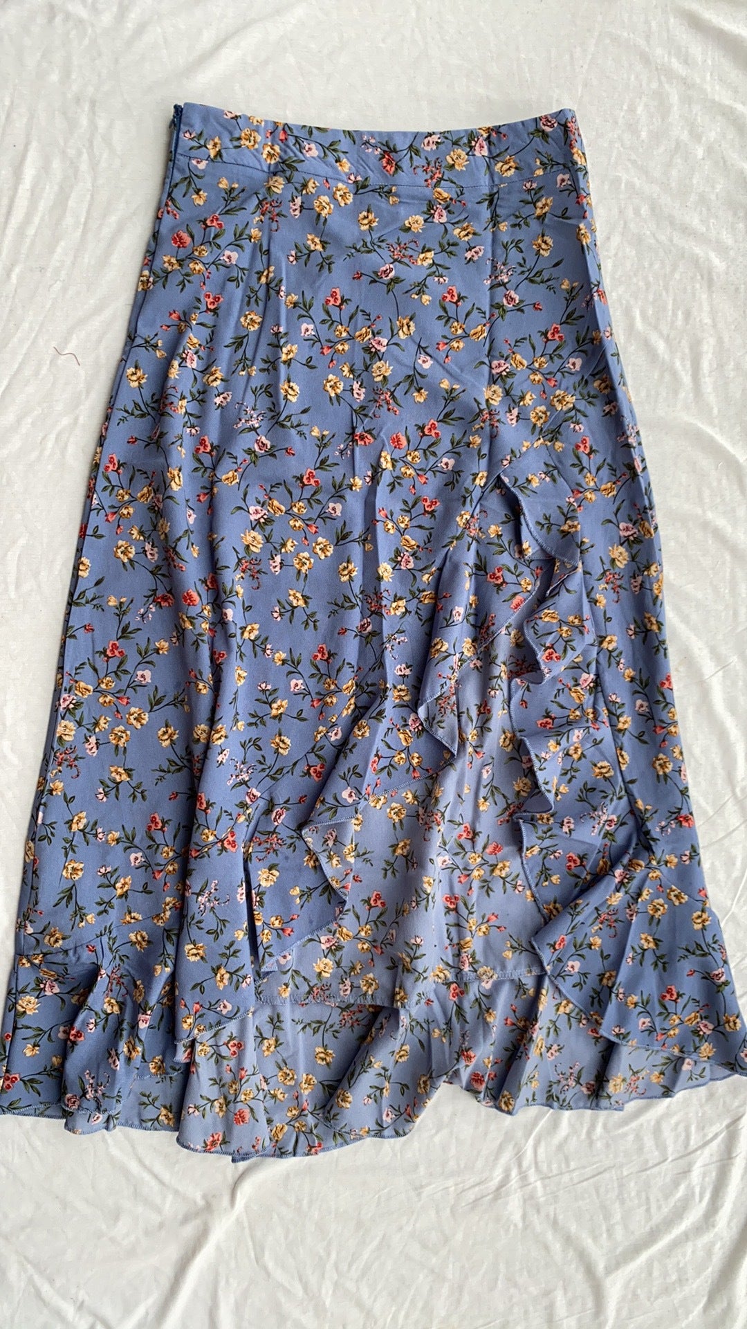 Printed Ruffled Side Slit Skirt in Blue with original GeekCove graphic print