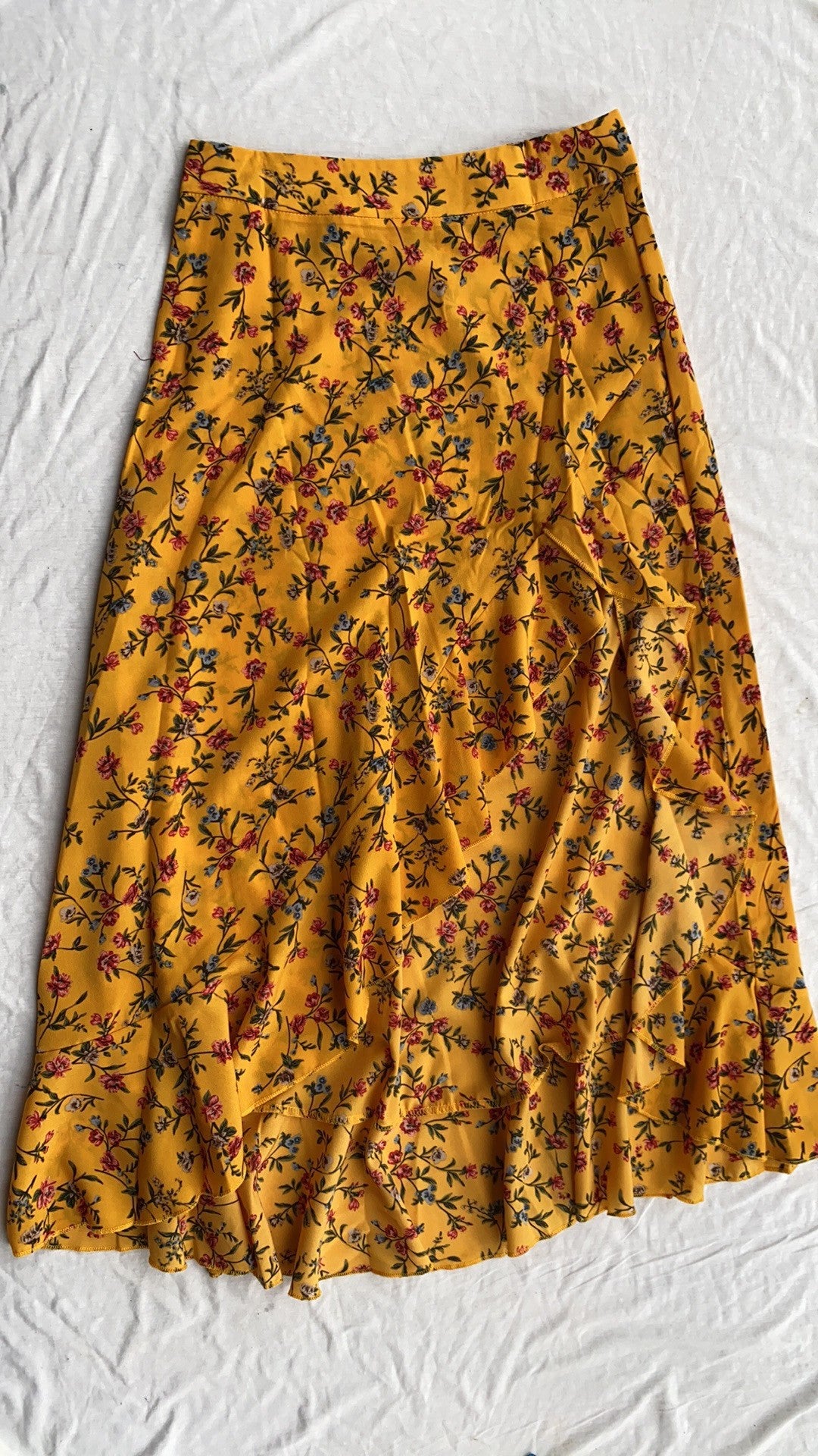 Printed Ruffled Side Slit Skirt in Yellow with original GeekCove graphic print