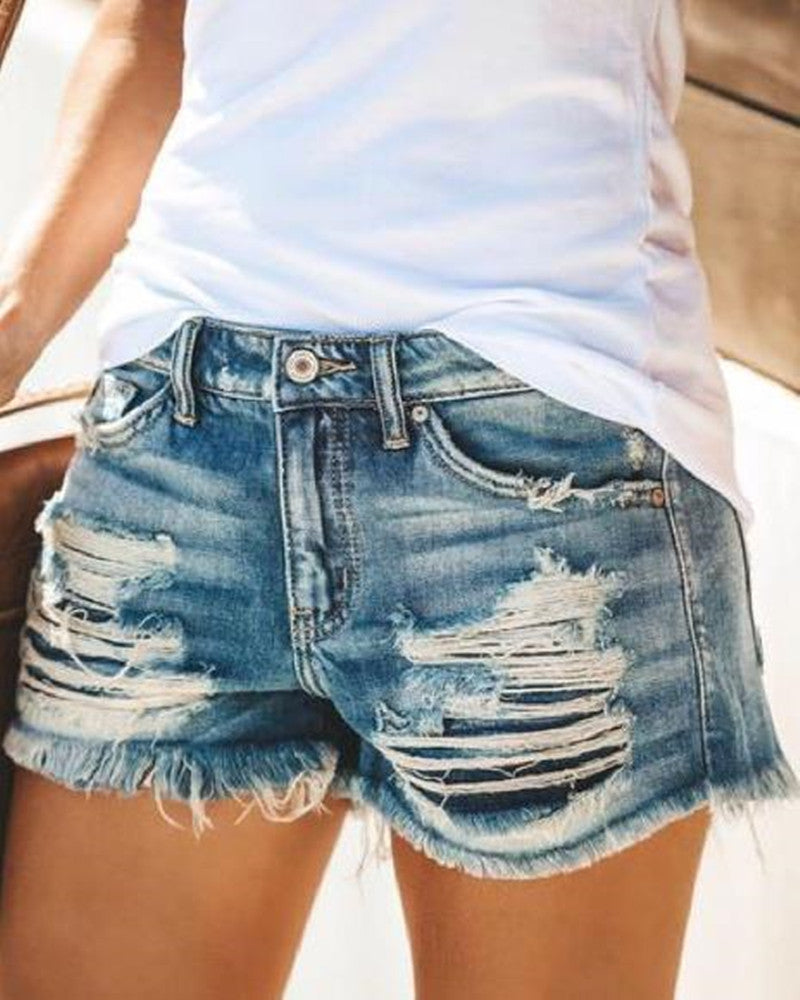 Women's ripped fringed denim shorts original GeekCove product image