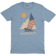 Living Free Since 1776 Crew Neck Tee in LIGHT BLUE with original GeekCove graphic print