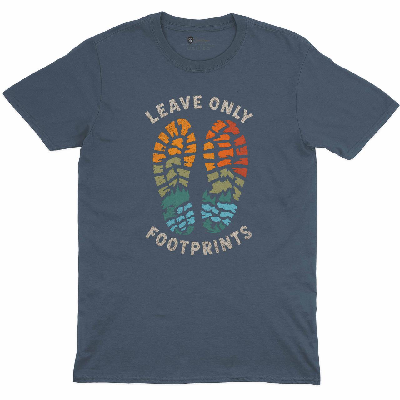 Leave Only Footprints Crew Neck Tee in INDIGO BLUE with original GeekCove graphic print