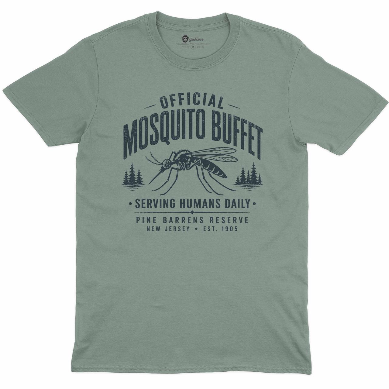 Mosquito Buffet Crew Neck Tee in Sage with original GeekCove graphic print