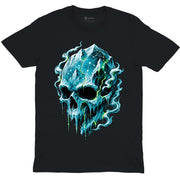Glacier Skull Constellation Crew Neck Tee - black shirt with icy blue skull constellation artwork