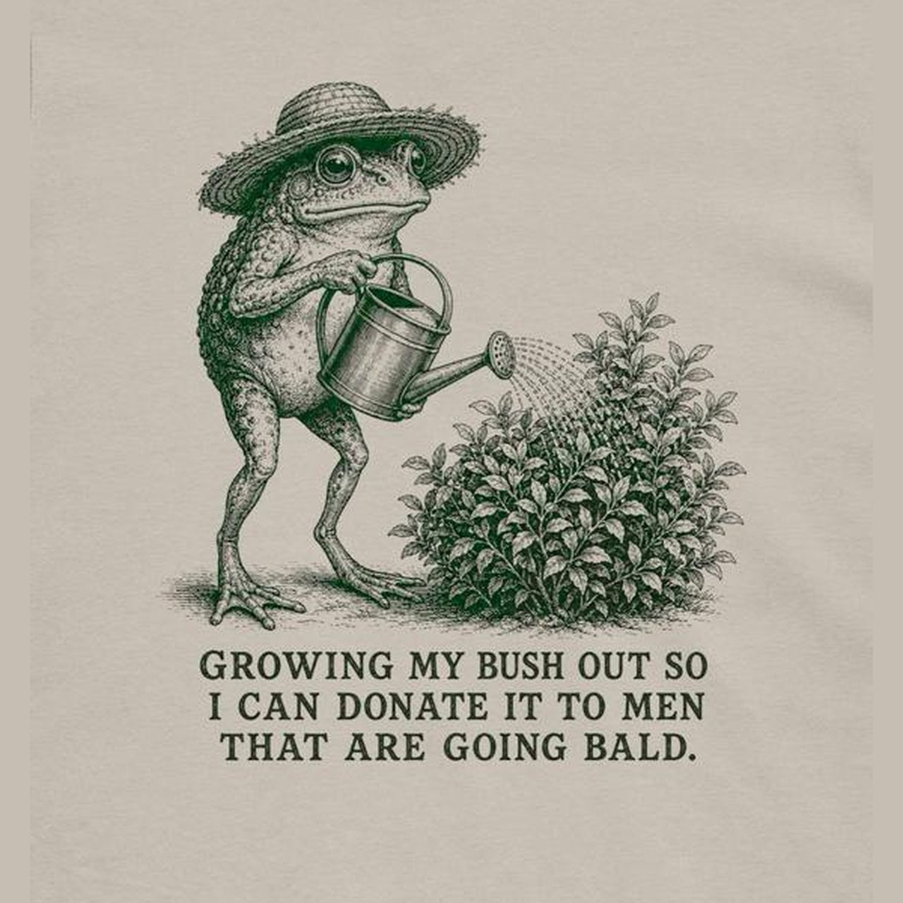 Close-up of funny frog graphic tee artwork on cotton fabric