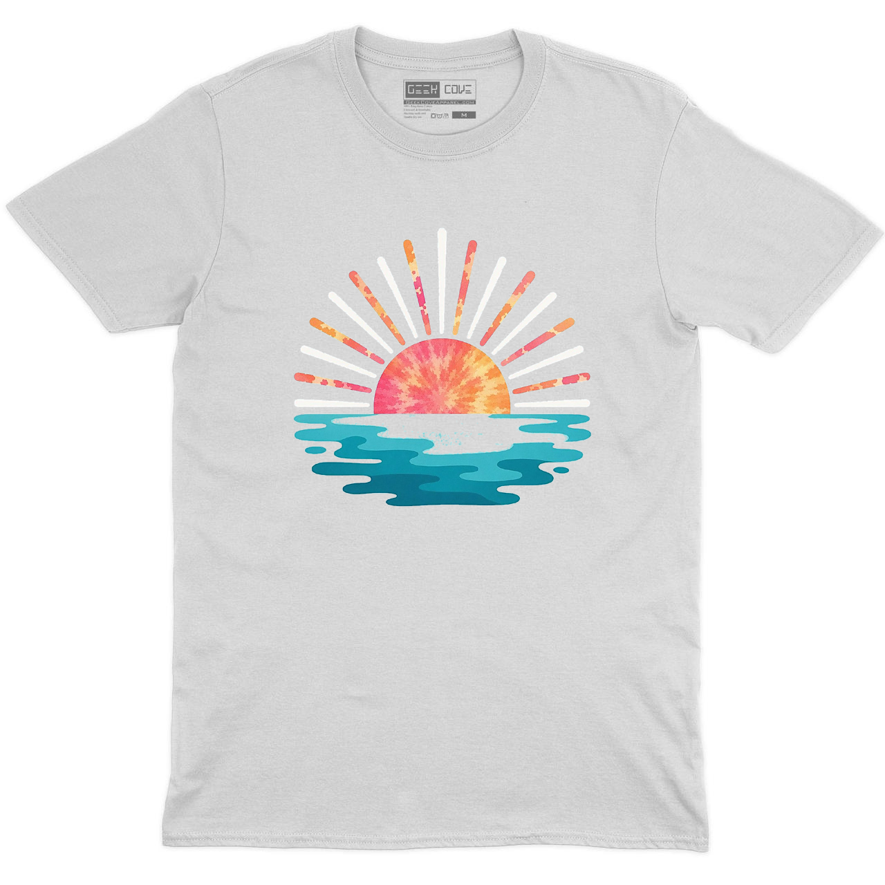 Men light gray short sleeve T shirt with coastal sunset graphic tee art