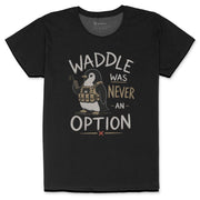 Waddle Was Never an Option women’s crew neck shirt with tactical penguin graphic in Black