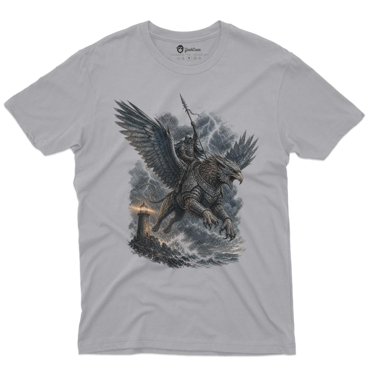 Stormwatch Griffin Men’s Crew Neck Tee in Sport Grey with original storm griffin shirt artwork
