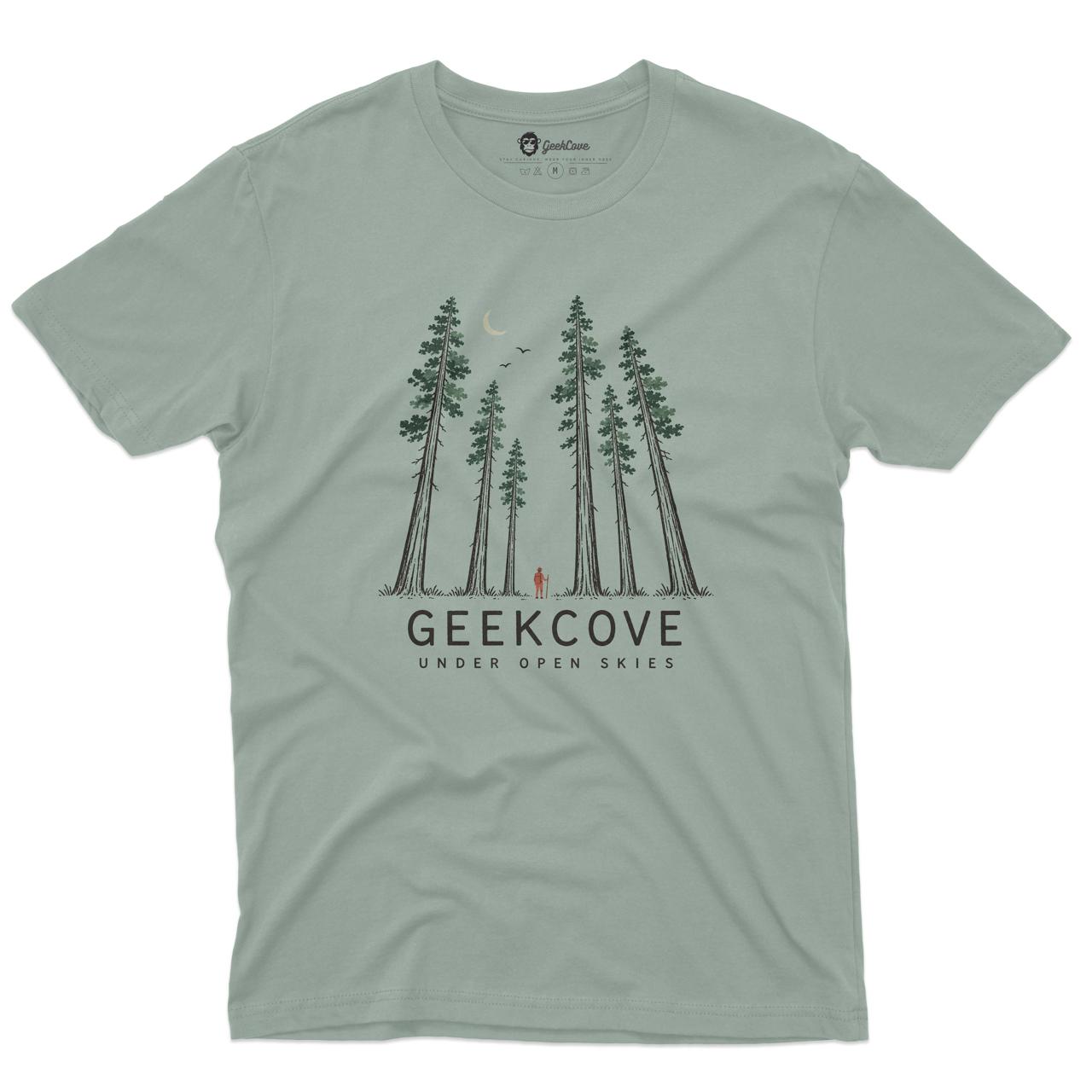 Under Open Skies Forest Men’s Crew Neck Tee in Sage with original forest graphic tee artwork